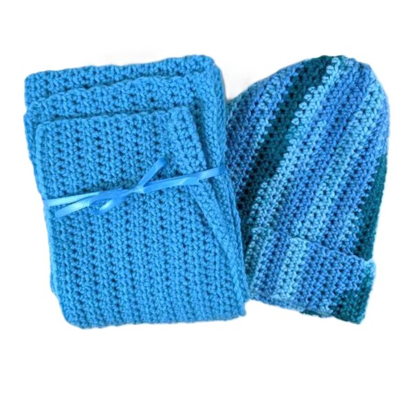 Handmade Accessories - Hand Knitted Winter Scarf and Hat Set Teal